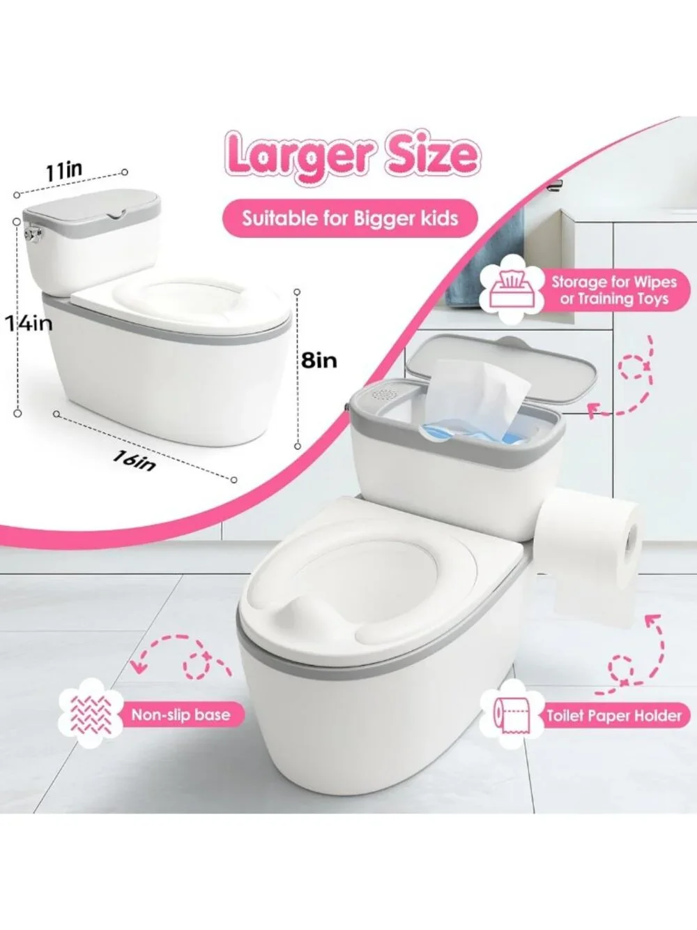 3-in-1 Toddler Potty Training Seat with Flushing Sound & Storage for Ages 6